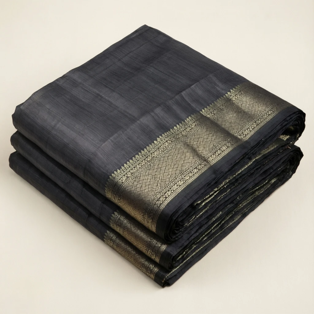 Cotton Tant Saree Charcoal - Image 1