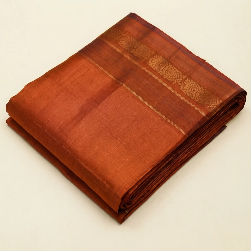 Cotton Tant Saree Rust - Image 1