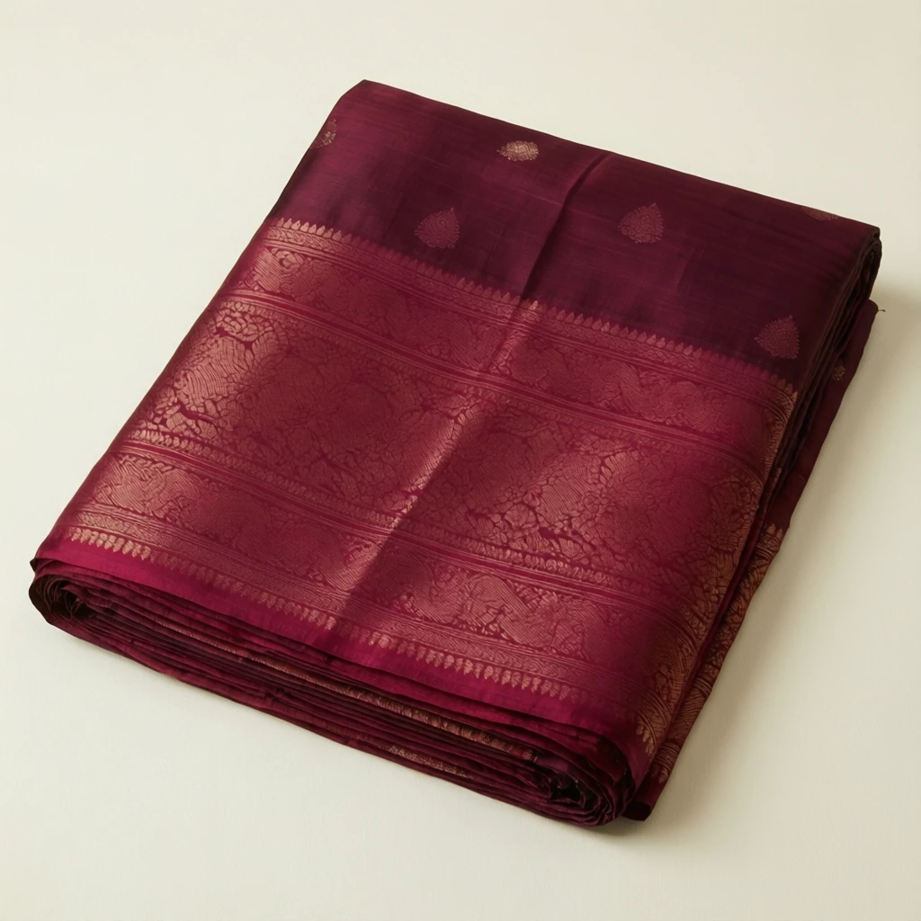 Silk Blend Tant Saree Maroon - Image 1