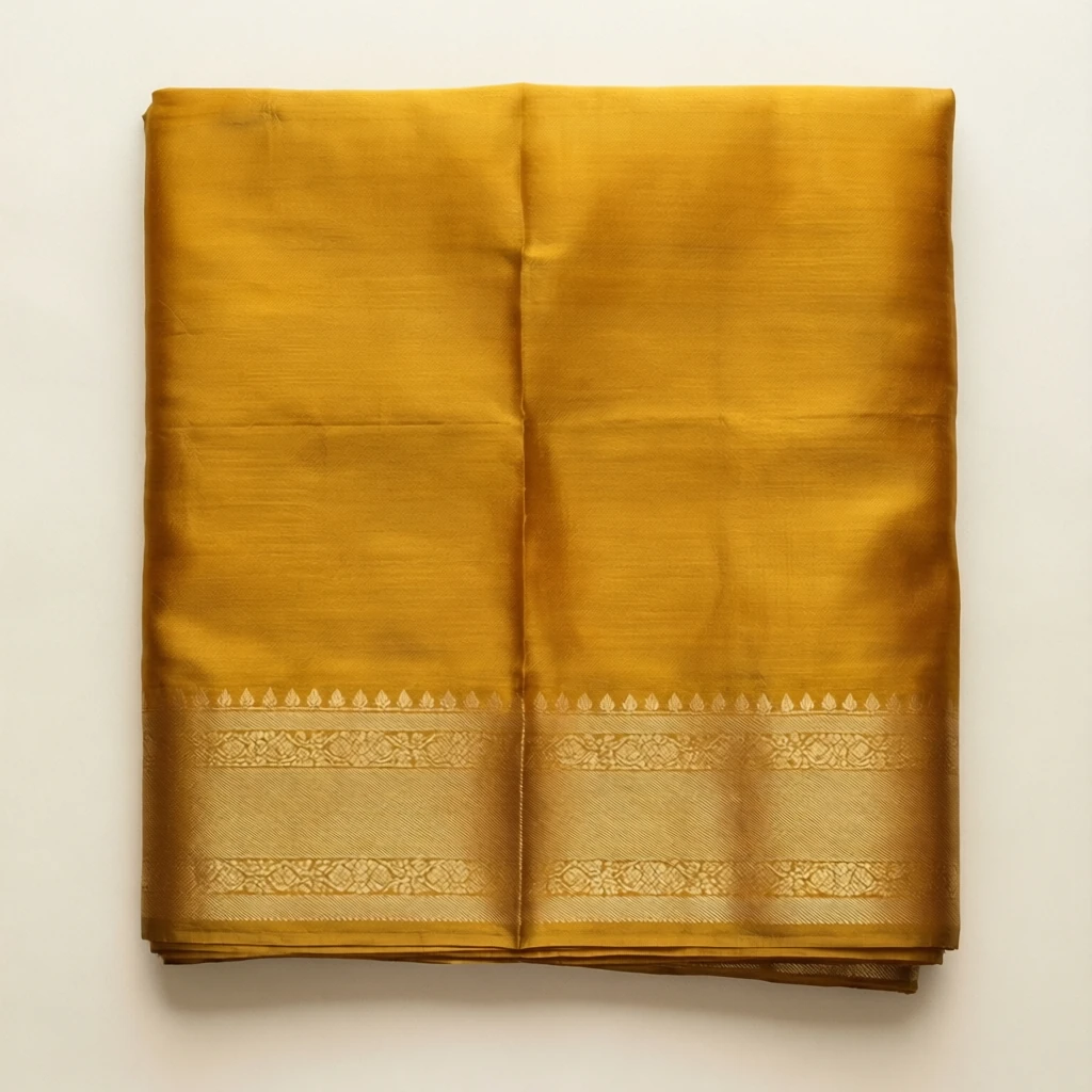 Silk Blend Tant Saree Mustard - Image 1