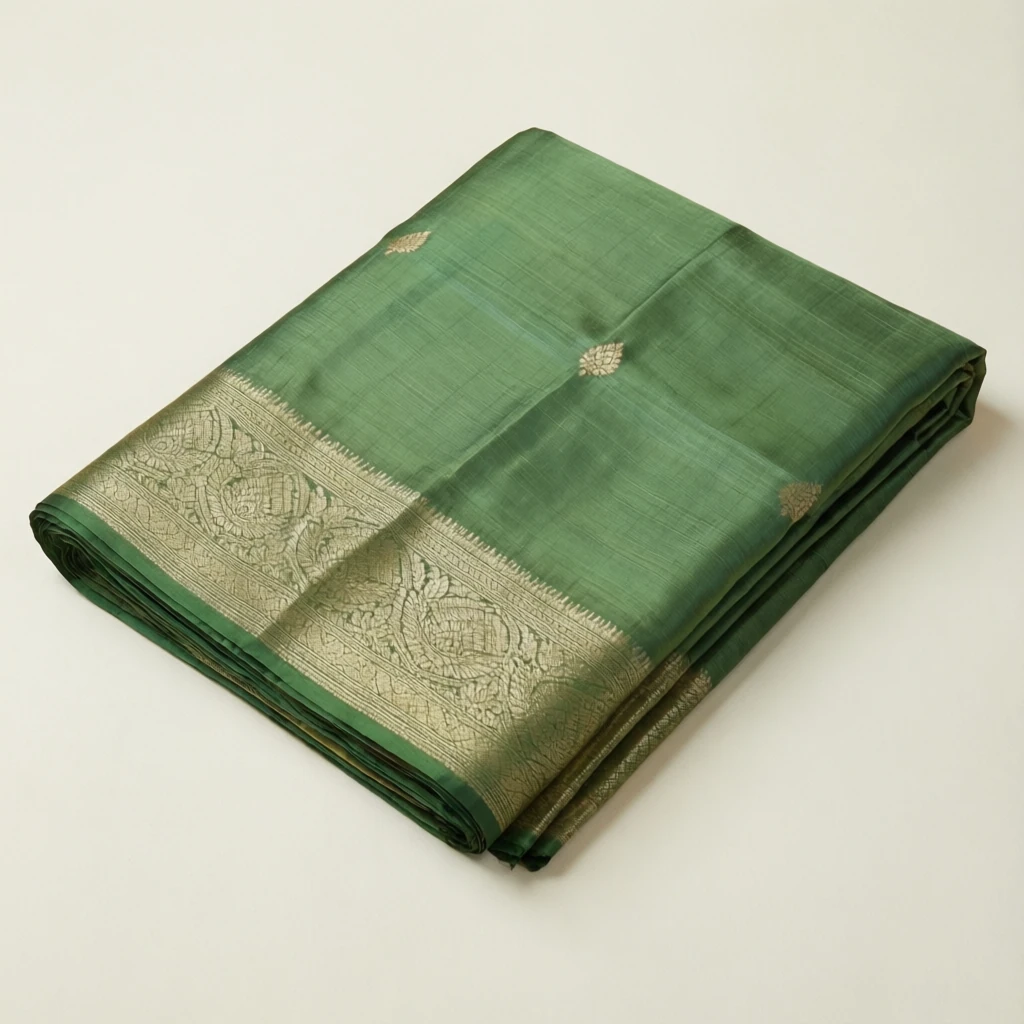 Silk Blend Tant Saree Sage - Image 1