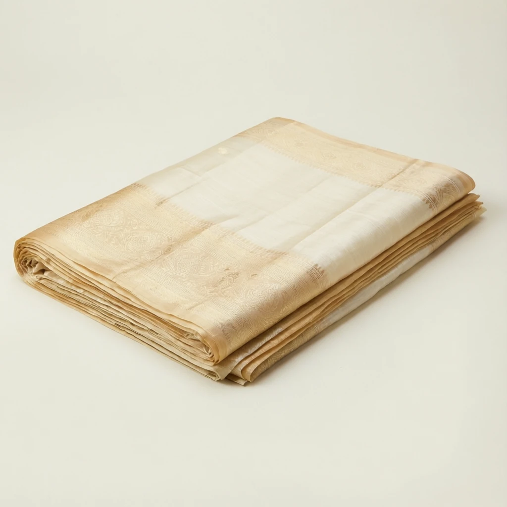 Silk Blend Tant Saree Ivory - Image 1