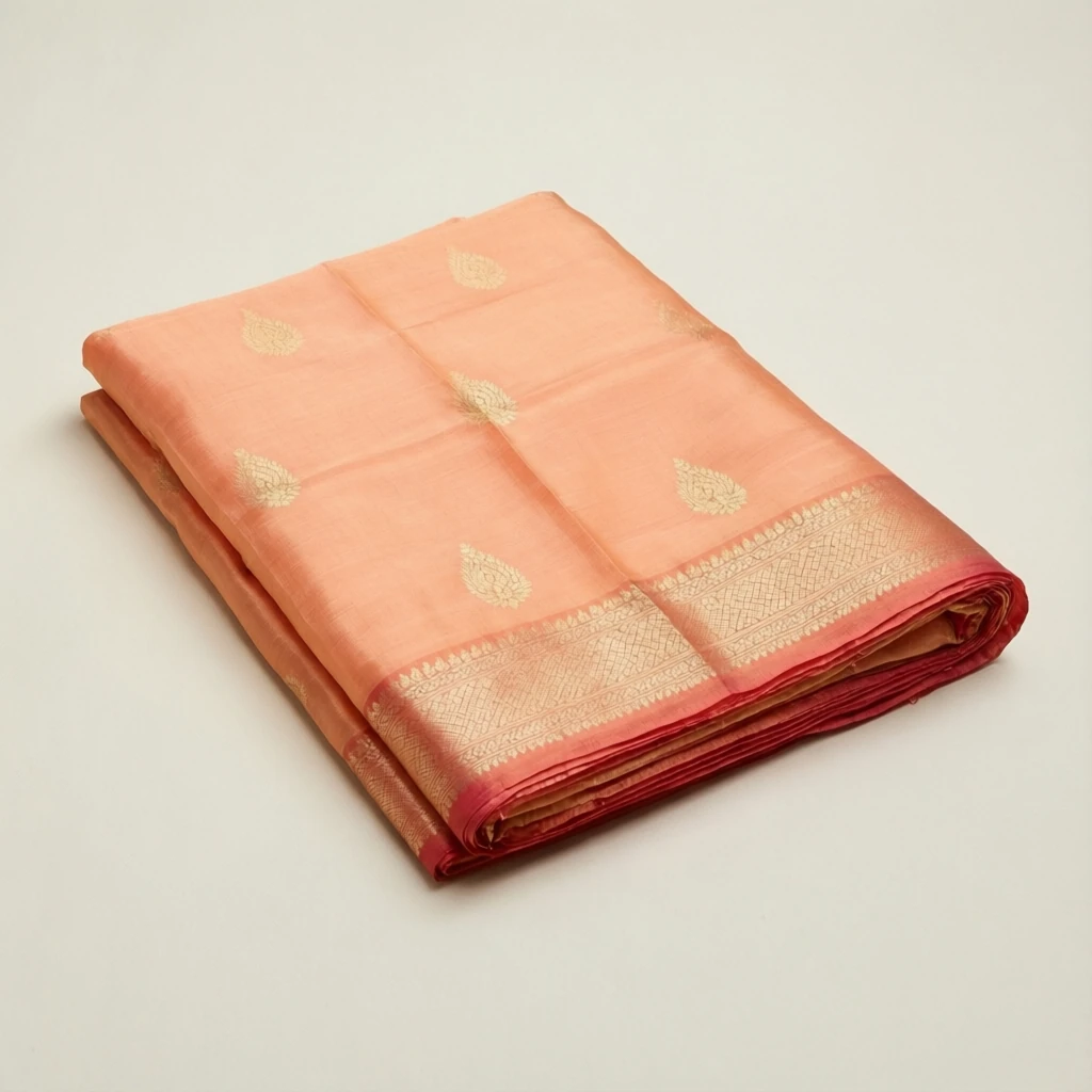 Silk Blend Tant Saree Peach - Image 1