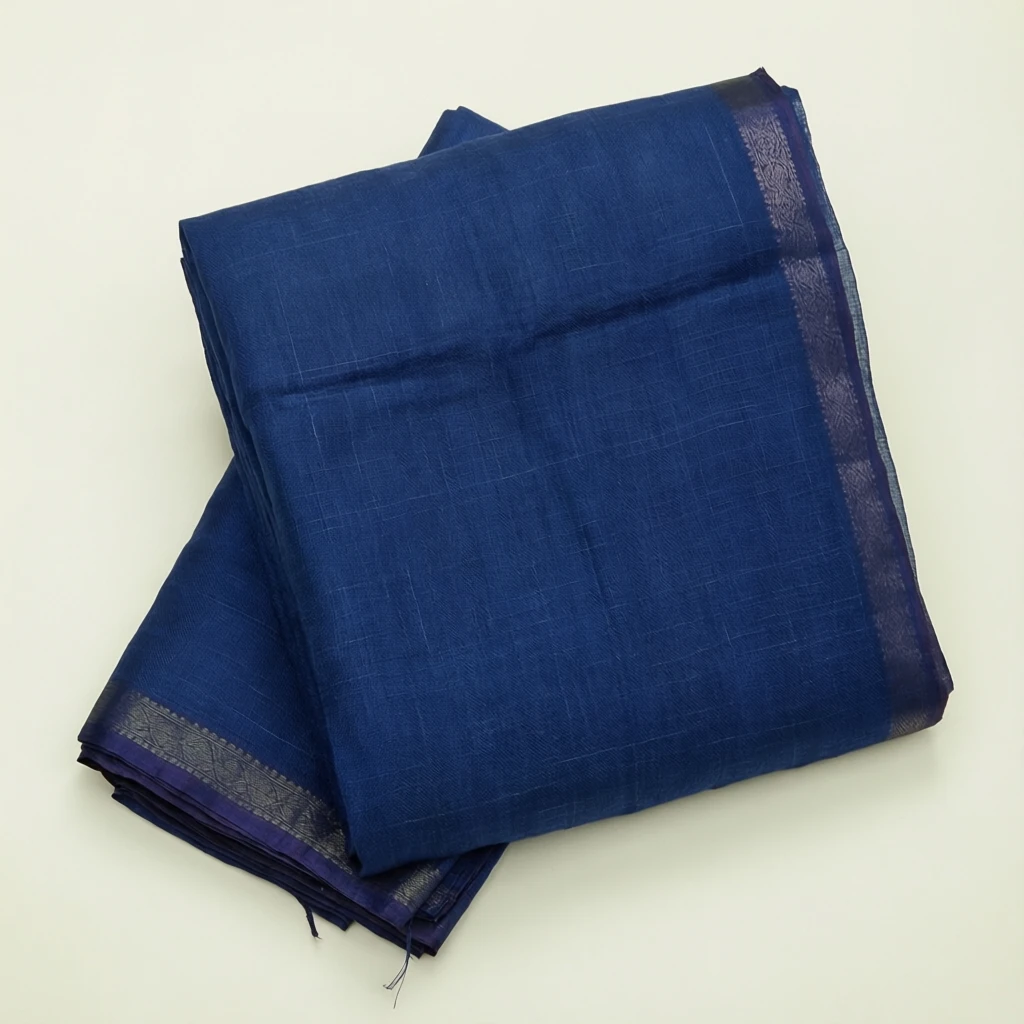 Linen Tant Saree Indigo - Image 1