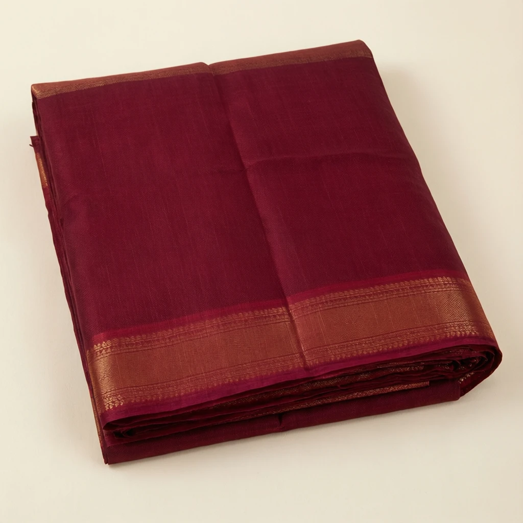 Linen Tant Saree Maroon - Image 1