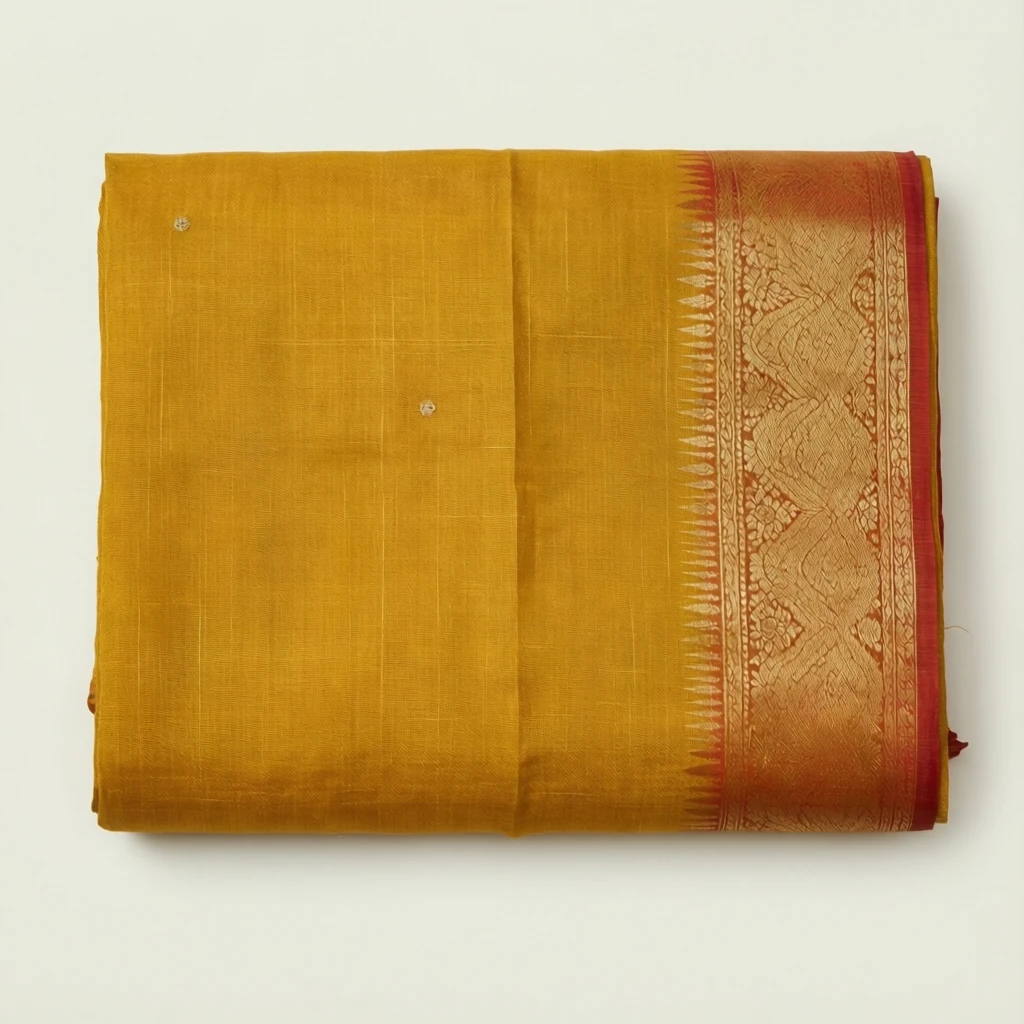 Linen Tant Saree Mustard - Image 1