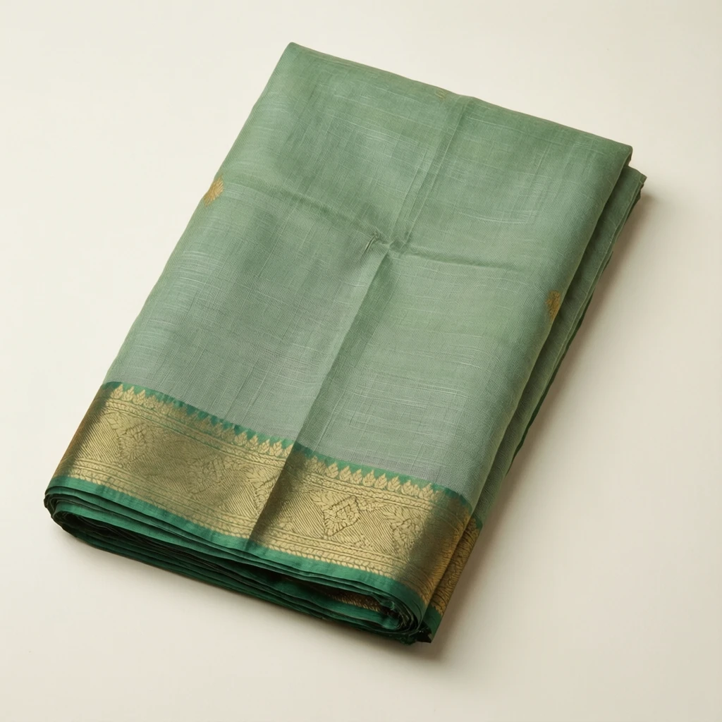 Linen Tant Saree Sage - Image 1