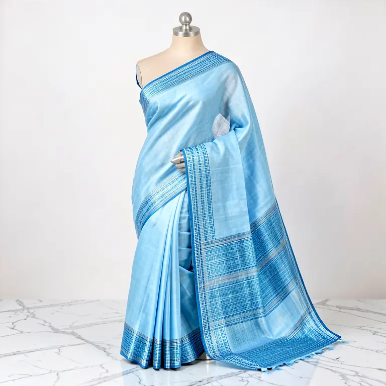 Ethnic Tant Saree Blue - Image 1