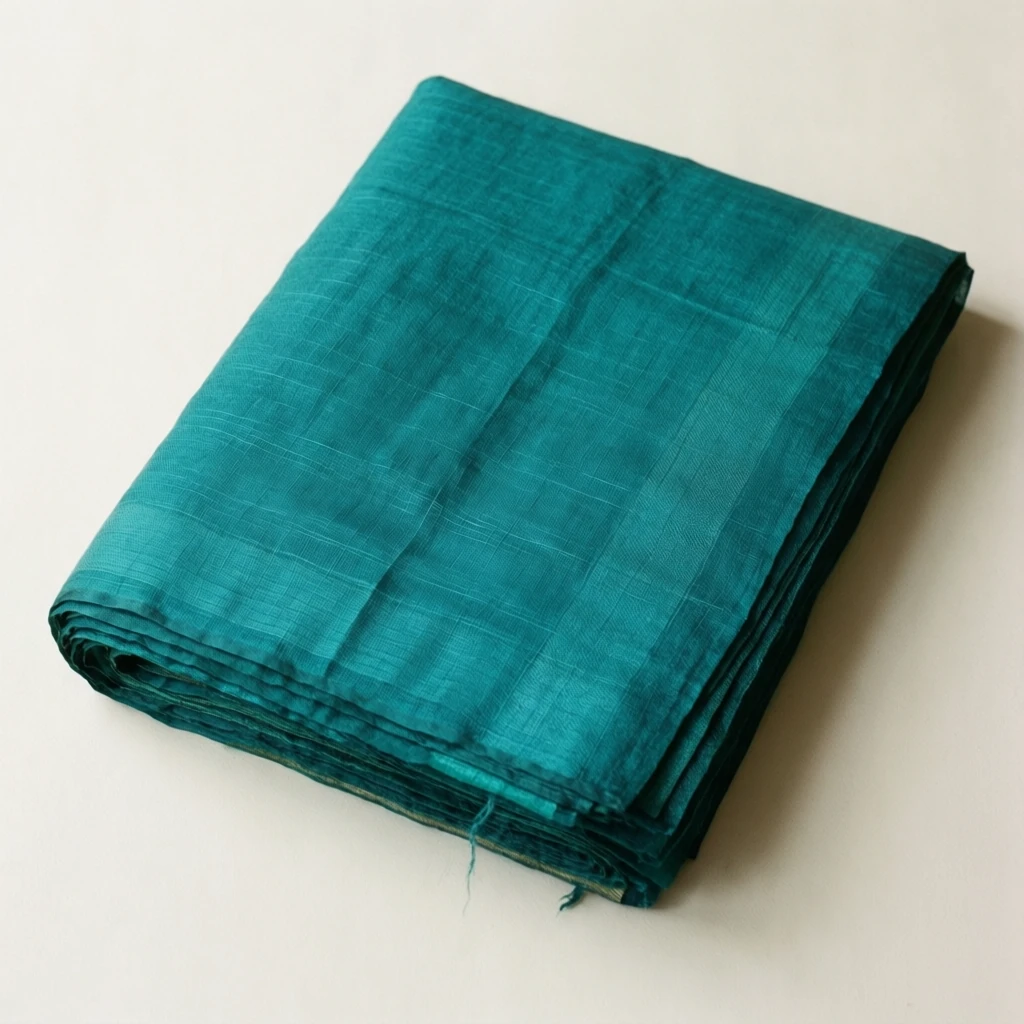 Linen Tant Saree Teal - Image 1