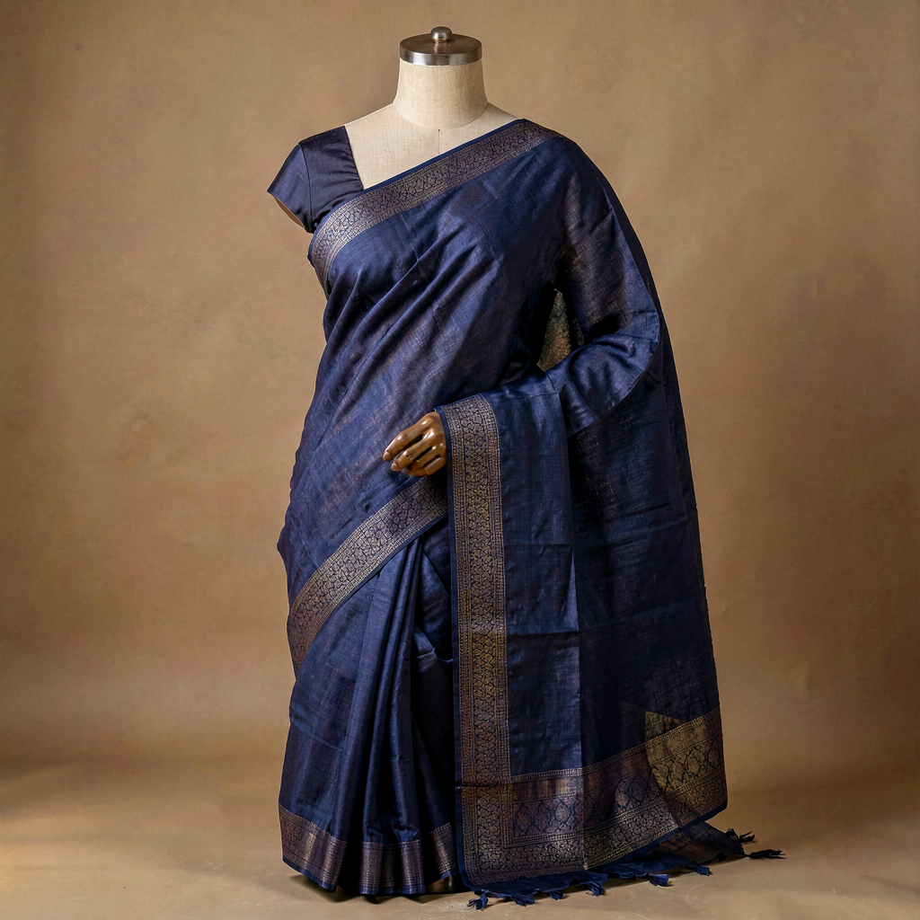 Kantha Stitch Cotton Saree - Indigo
