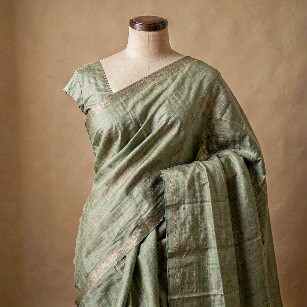 Linen Saree - Sage Green