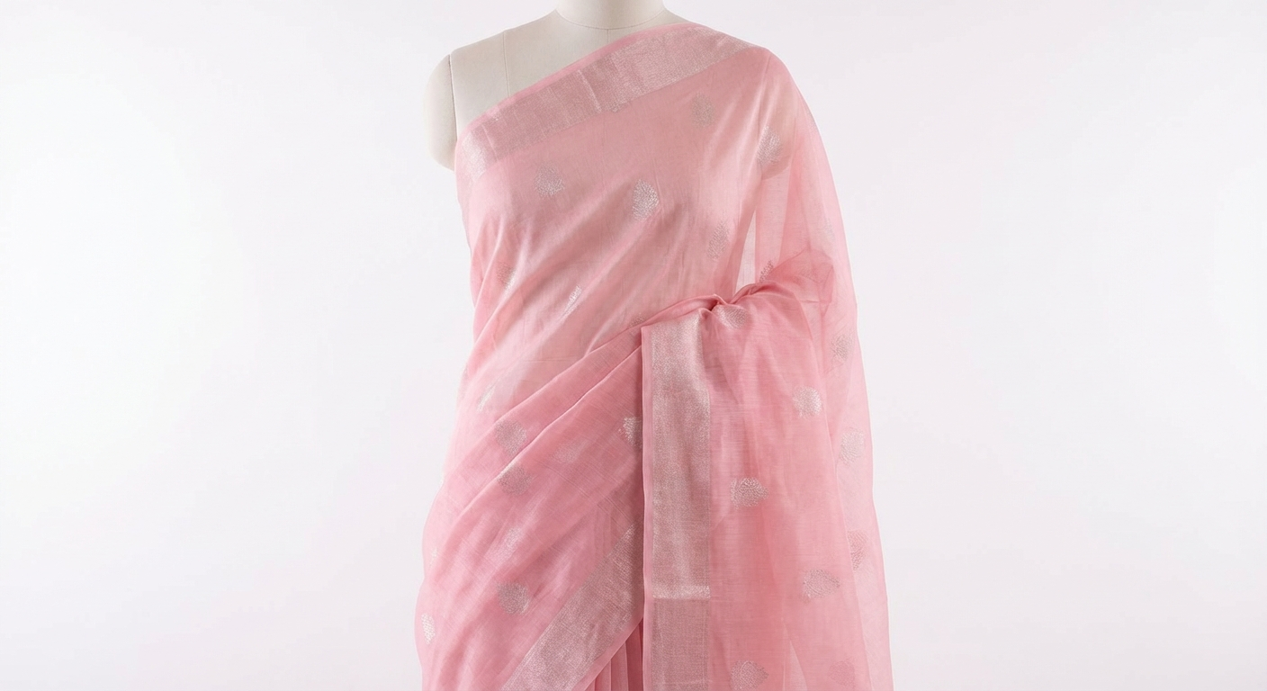 Chanderi Silk-Cotton Saree — Pastel Pink