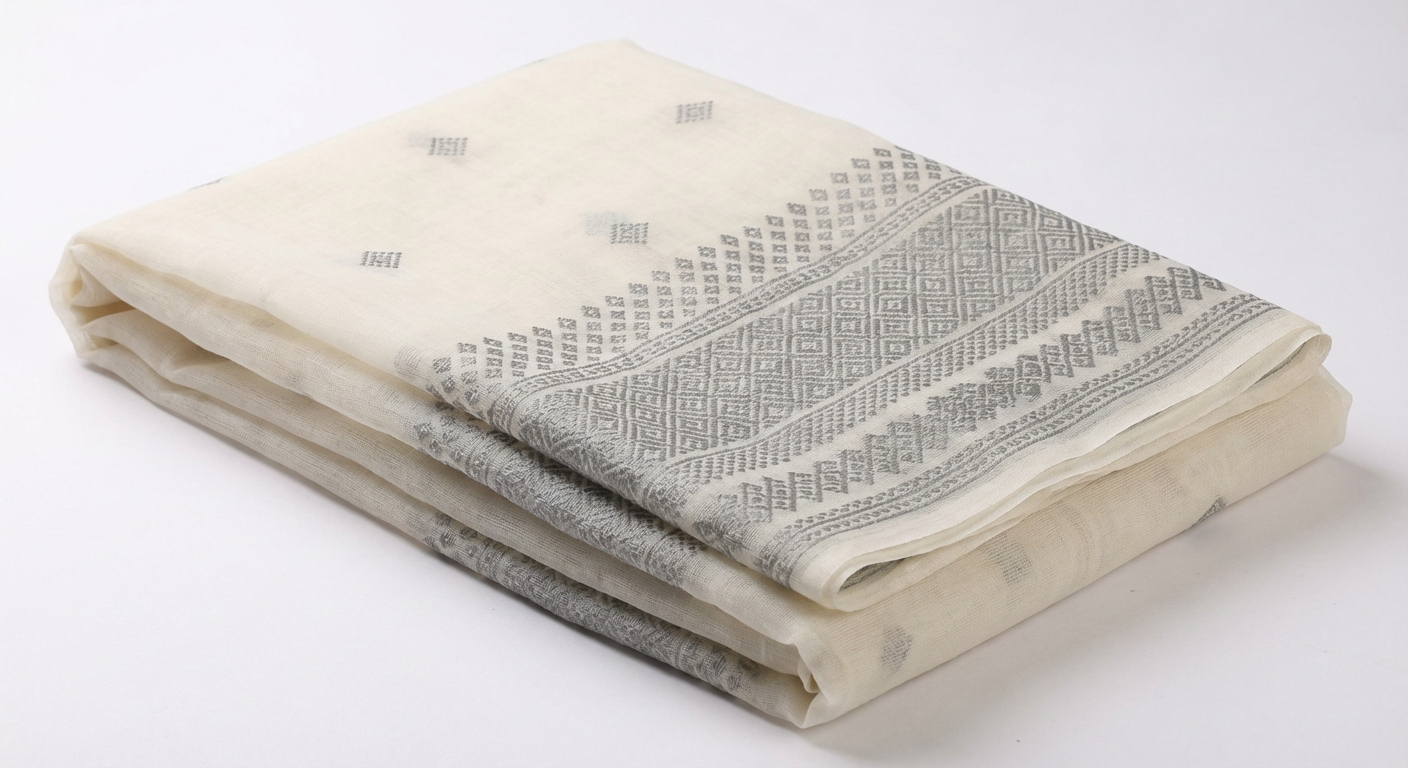 Jamdani Saree — Off-White Geometric