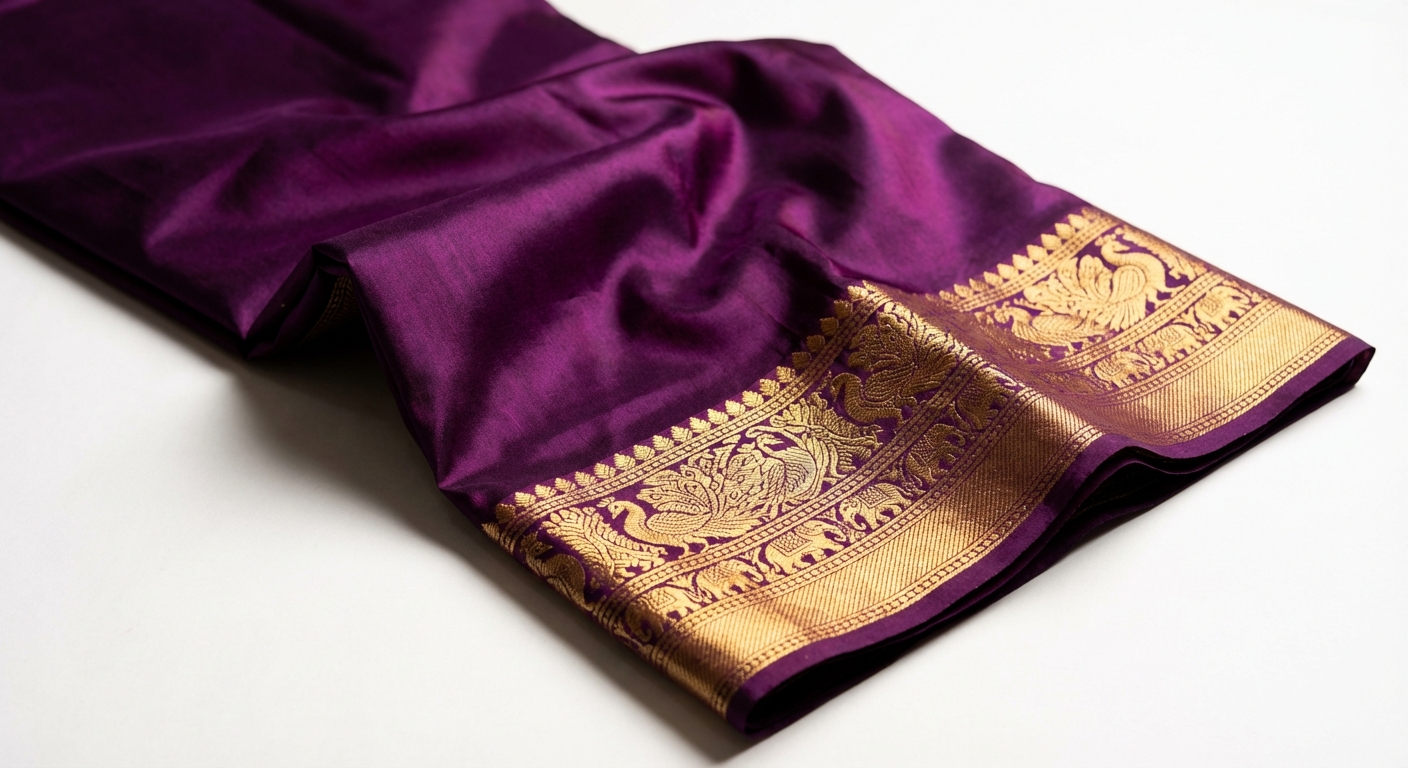 Kanjivaram-Style Silk Saree — Deep Purple