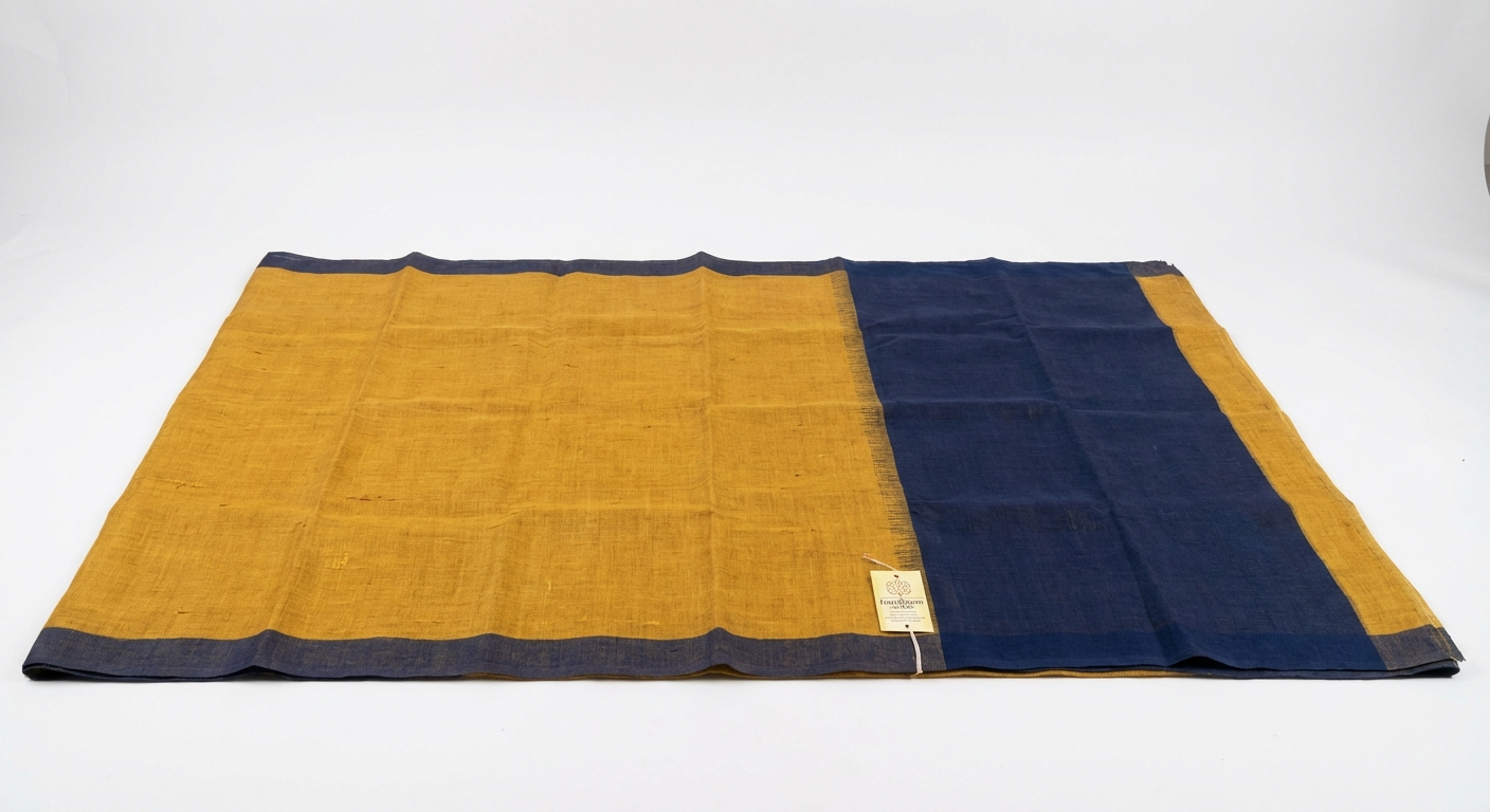 Linen Saree — Mustard with Navy Pallu