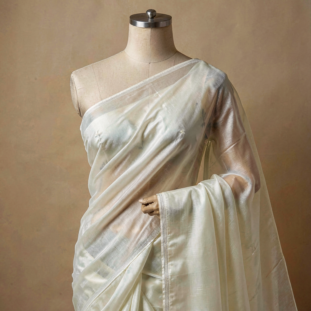 Soft Organza Saree - Pearl White