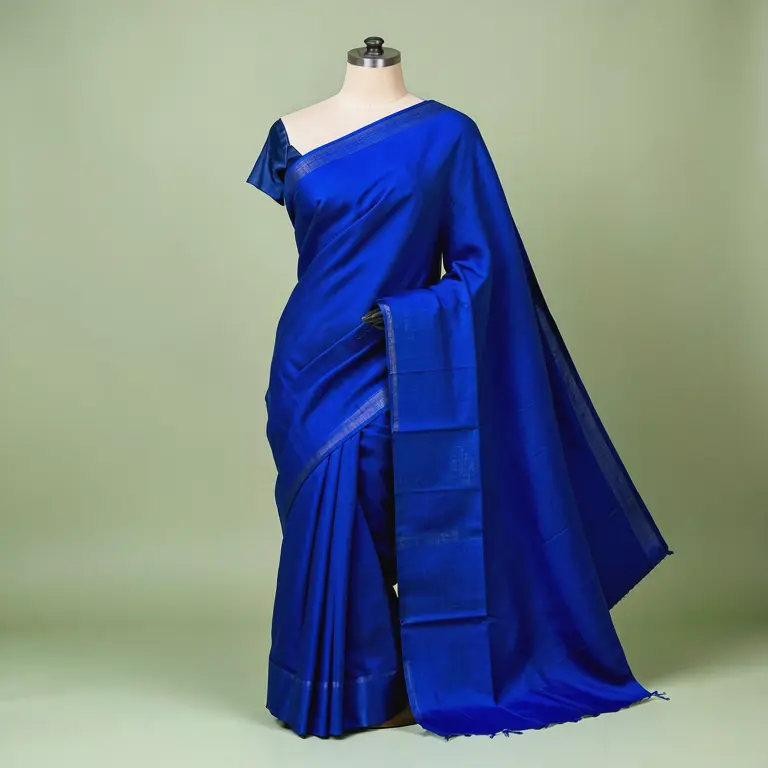 Cotton Linen Saree Blue