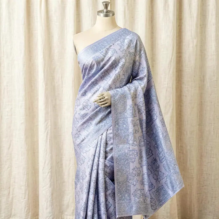 Printed Block Print Saree Blue