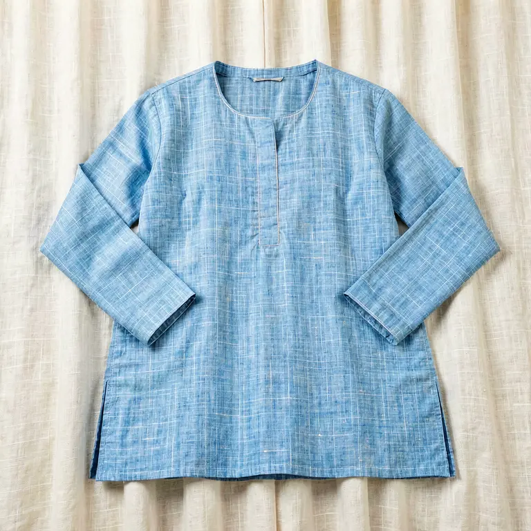 Handloom Embroidered Kurti Blue