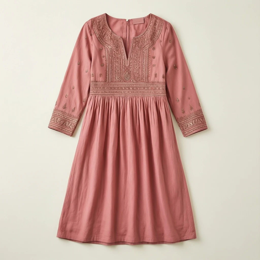 Cotton Midi Dress Dusty Pink