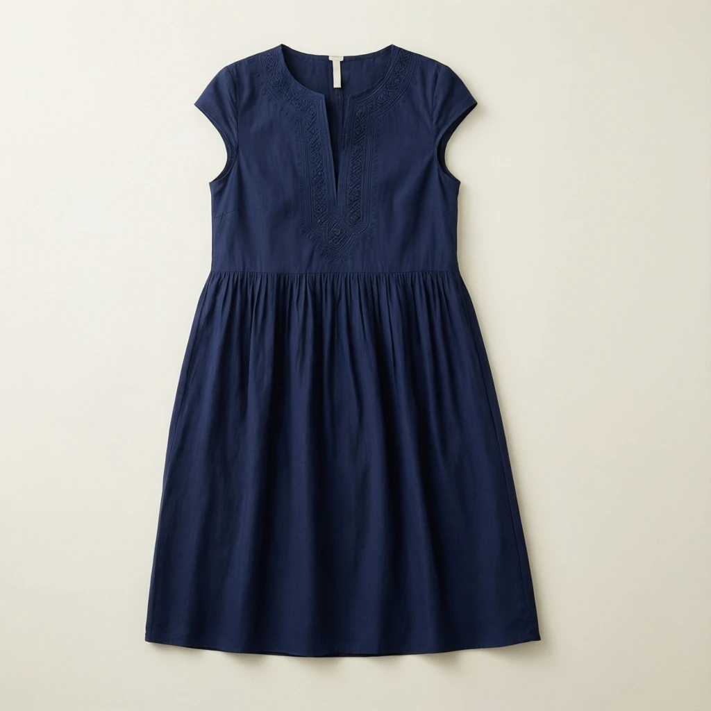 Cotton Midi Dress Navy