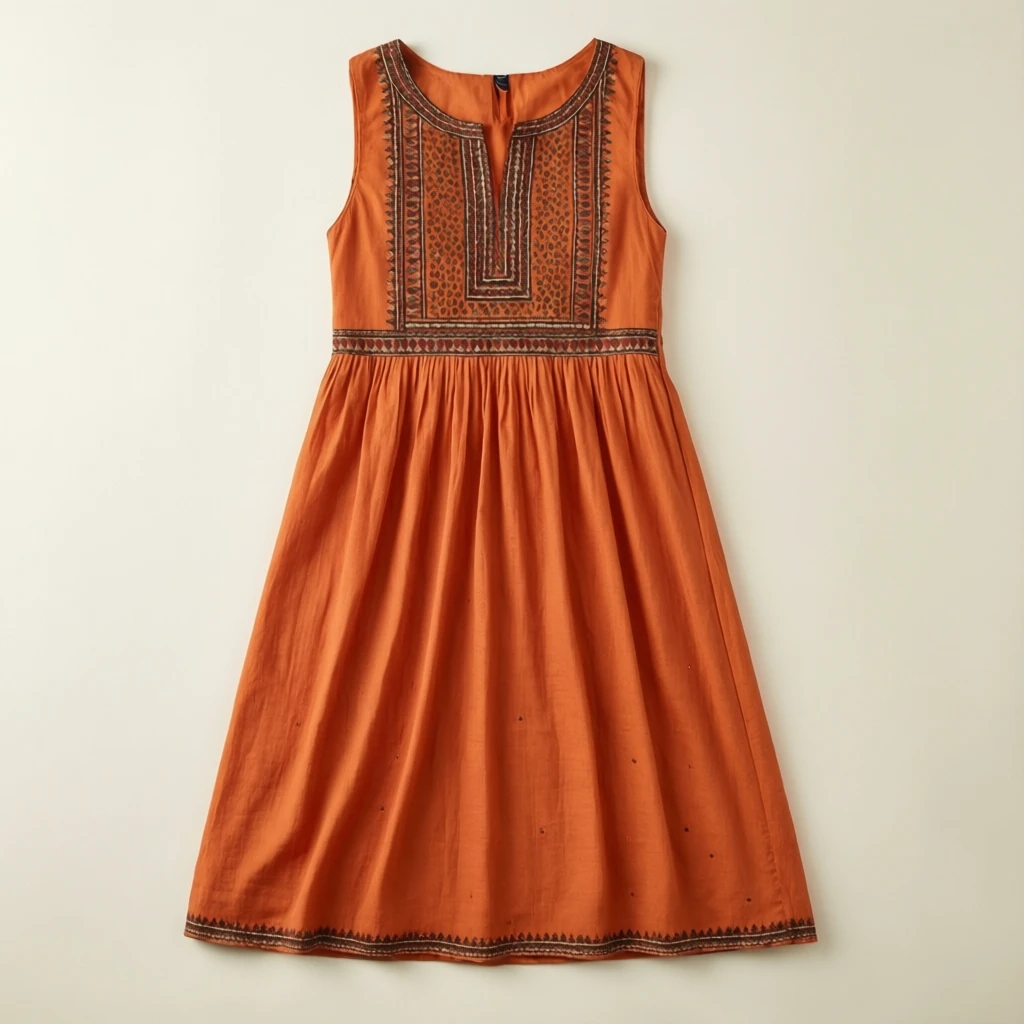 Cotton Midi Dress Brick