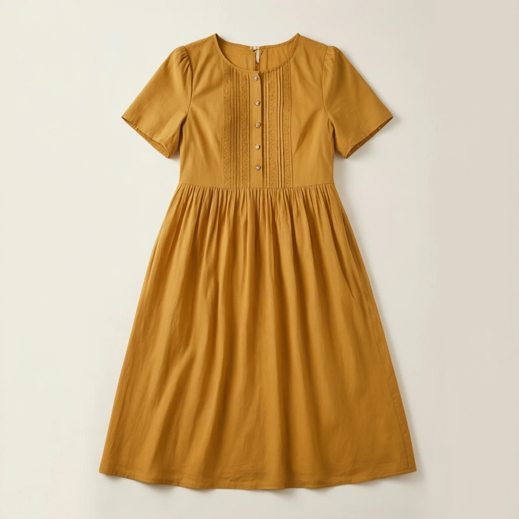 Cotton Midi Dress Ochre