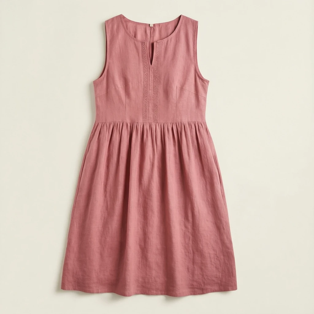 Linen Midi Dress Dusty Pink