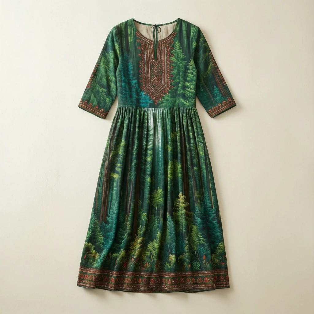 Linen Midi Dress Forest