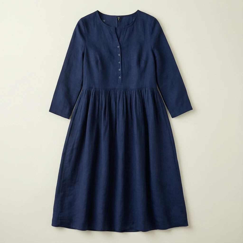 Linen Midi Dress Navy