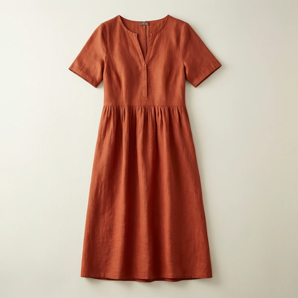 Linen Midi Dress Brick