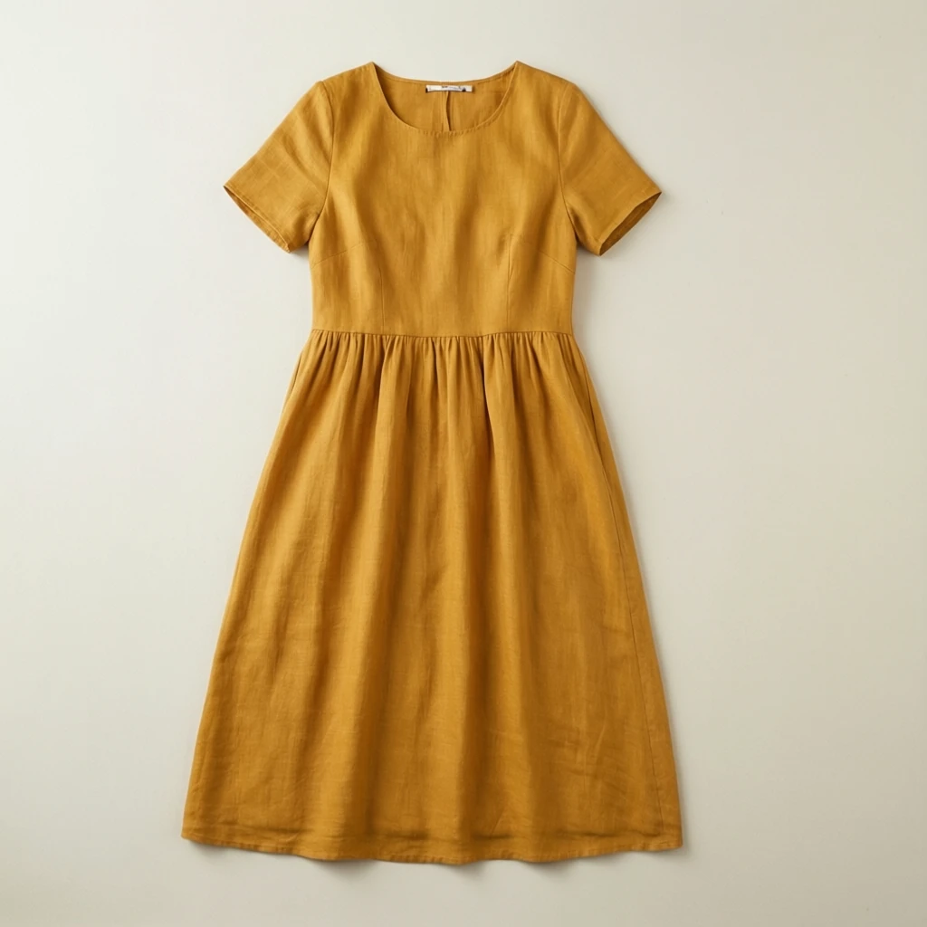 Linen Midi Dress Ochre