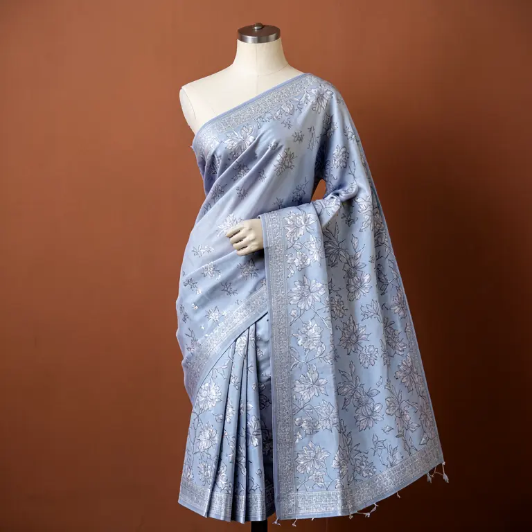 Ethnic Block Print Saree Blue