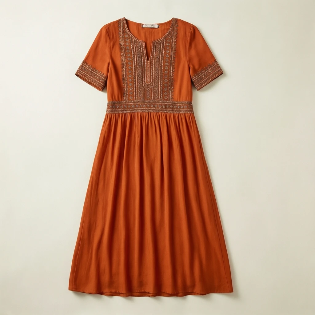 Rayon Midi Dress Brick