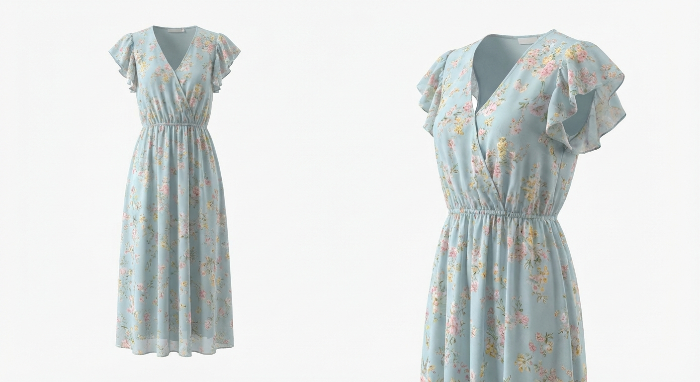 Floral Midi Dress — Pastel Blue