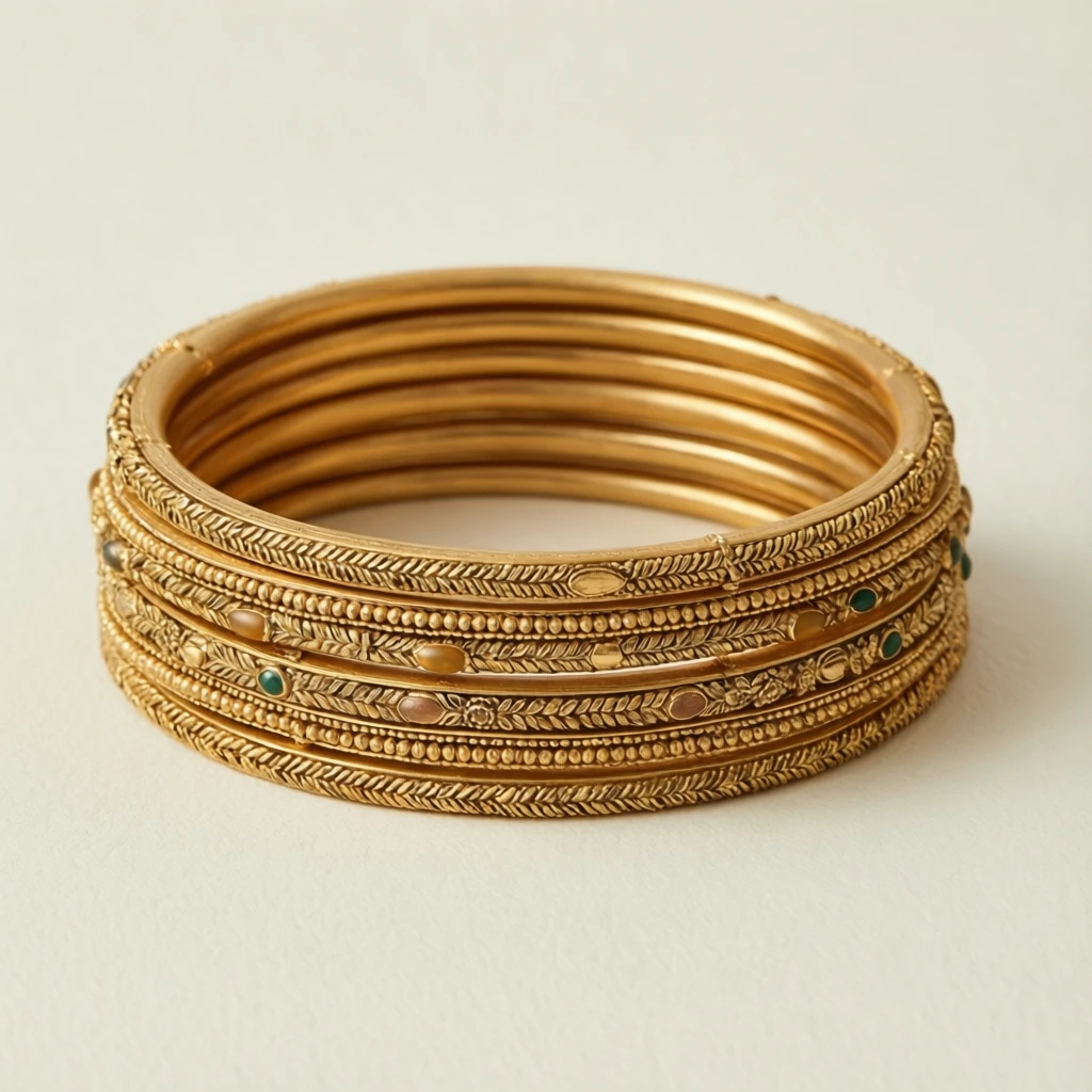Matte Gold Bangle Stack - View 1
