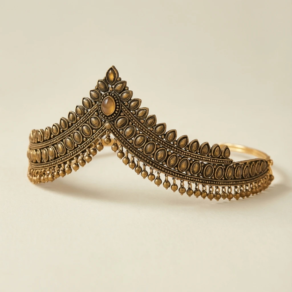 Antique Matte Gold Maang Tikka - View 1