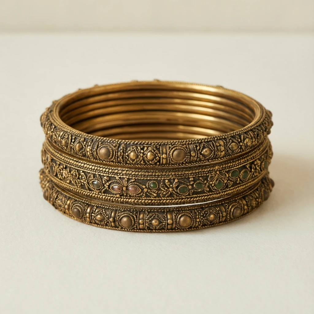 Antique Matte Gold Bangle Stack - View 1