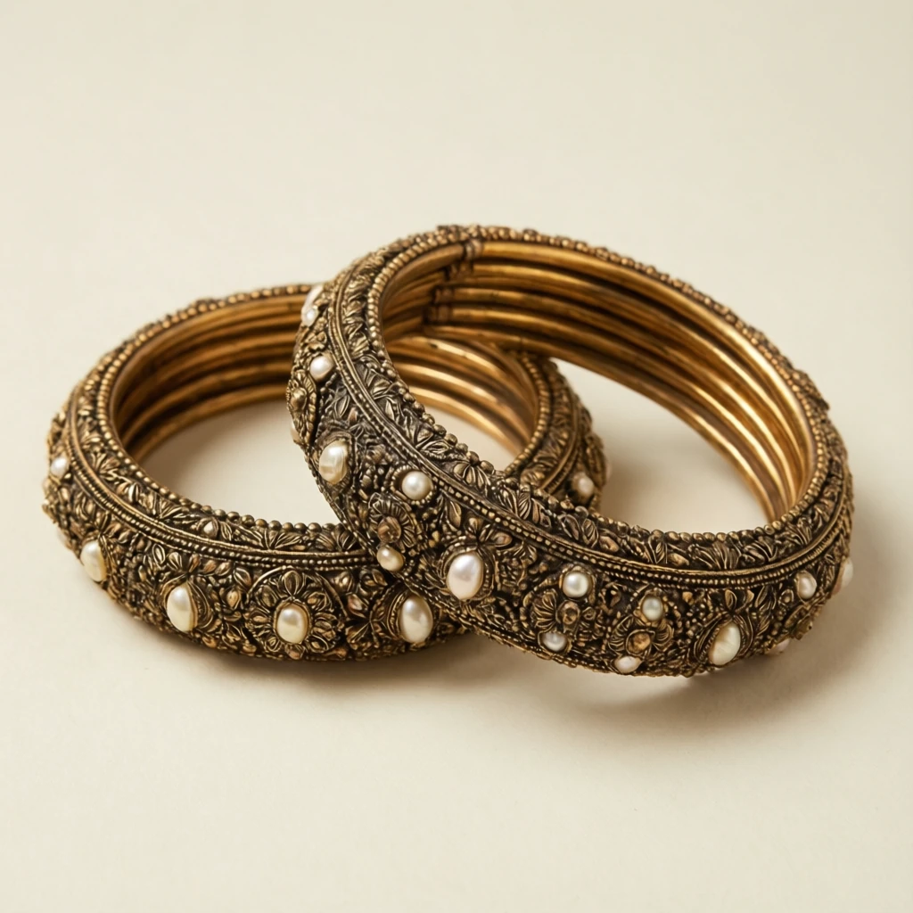 Antique Pearl Kada Pair - View 1